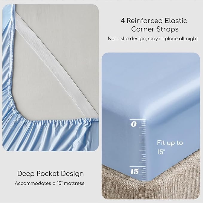 MR&HM Satin Bed Sheets, Twin XL Size Sheets Set - Image 4