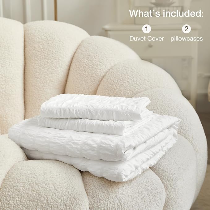 JELLYMONI Bright White Duvet Cover Full Size, Soft Breathable Seersucker Duvet - Image 6