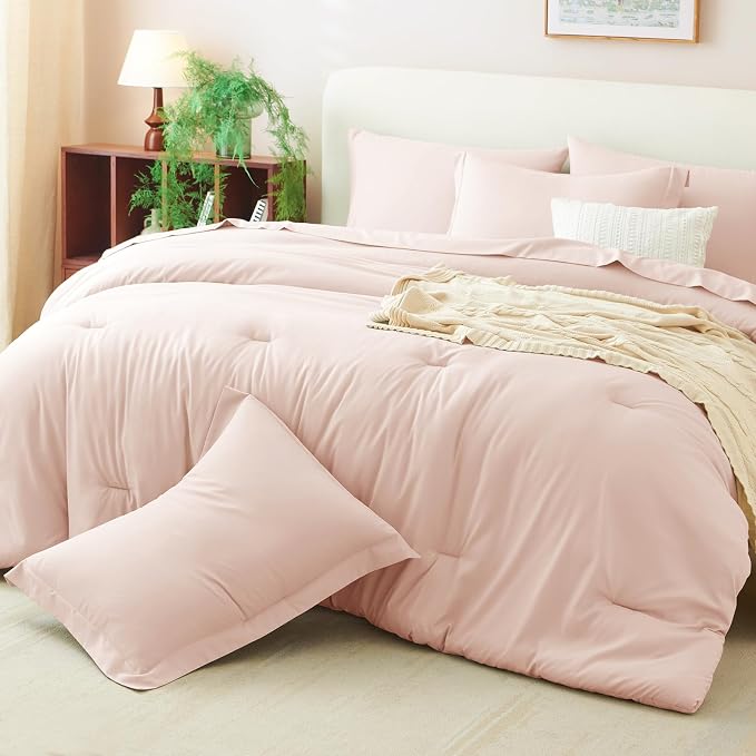 CozyLux Oversized King Comforter Set Blush Pink, 7 Pieces Bed in a Bag - Image 9