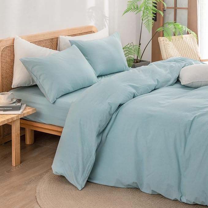BESTOUCH Duvet Cover Set 100% Washed Cotton Linen Feel Super Soft Comfortable - Image 2