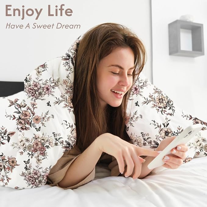 LONAVA King Floral 3 Pcs Duvet Cover Set, Breathable Soft Microfiber Light Grey - Image 4