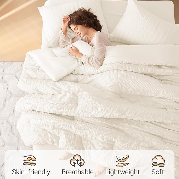 MUXHOMO 7 Pieces King Comforter Set, Seersucker Bed in a Bag King Size - Image 2