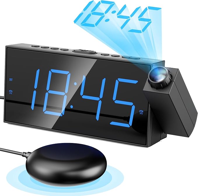 Mesqool Projection Alarm Clock, Loud Vibrating Alarm Clock by Mesqool