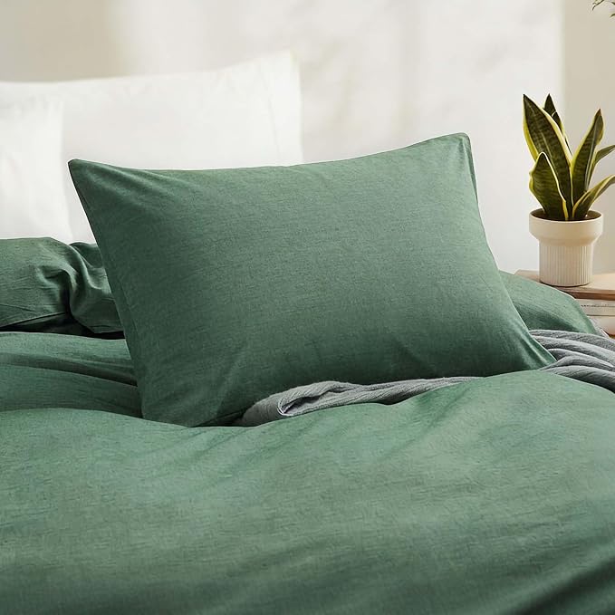LOVQUE 100% Washed Cotton Duvet Cover Twin Size, Mint Green Fade-Resistant - Image 3