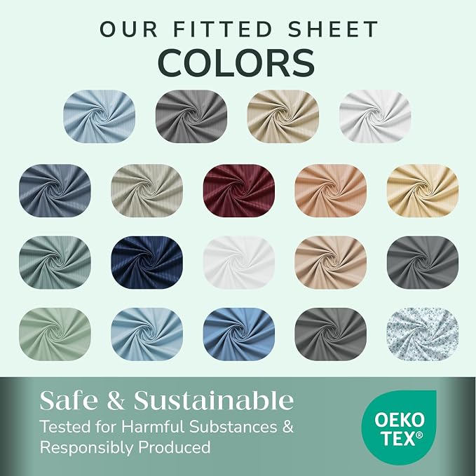 Feather & Stitch 1 Piece Fitted Sheet Queen Size, 100% Cotton Damask Sateen - Image 7