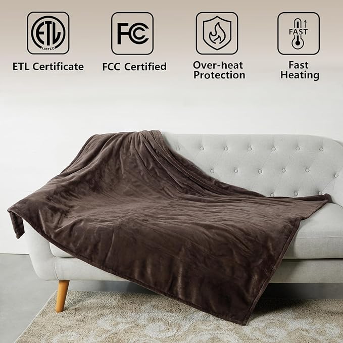 Tefici Electric Heated Blanket Throw, Super Cozy Soft 2-Layer Flannel 50" x 60" - Image 2