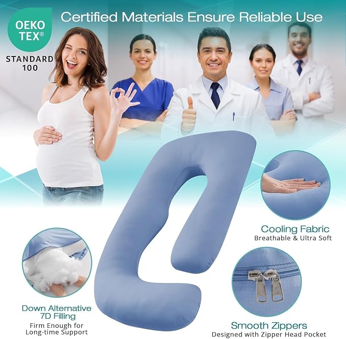 Sasttie Pregnancy Pillows for Sleeping, Jumbo U Shaped Cooling Full Body Pillow - Image 3