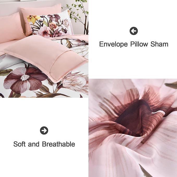 Luxudecor Floral Comforter Set King Size 7 Piece, Blush Flower Bed in a Bag - Image 5