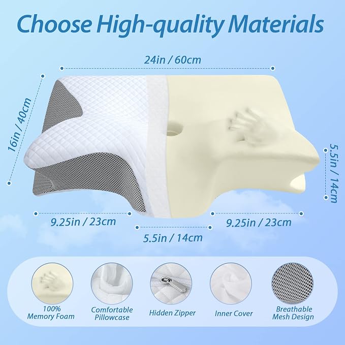 HOMCA Memory Foam Cervical Pillow, 2 in 1 Ergonomic Contour Orthopedic Pillow - Image 5