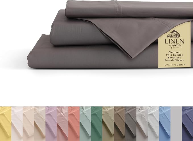 Linen Home 100% Cotton Percale Sheets California King Size, Deep Pocket by LINENHOME