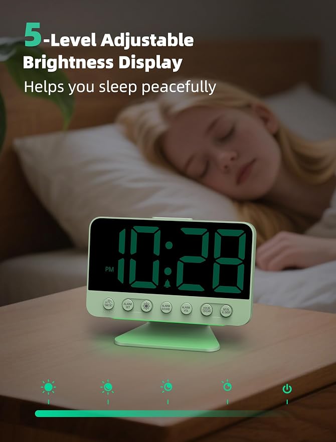 Odokee Digital Alarm Clocks for Bedrooms: Large Bold Number 5 Brightness Dimmer - Image 4