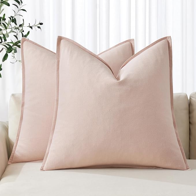 MIULEE Decorative Linen Euro Sham Pillow Covers 26x26 Light Pink Boho Farmhouse by MIULEE