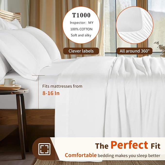 LBRO2M 1000 Thread Count 100% Egyptian Cotton Sheets Set 6 Piece Sets King Bed - Image 3