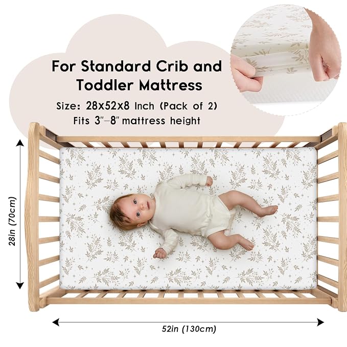 Yoofoss Baby Crib Sheets for Boys Girls, Fitted Crib Sheet 2 Pack for Standard - Image 2