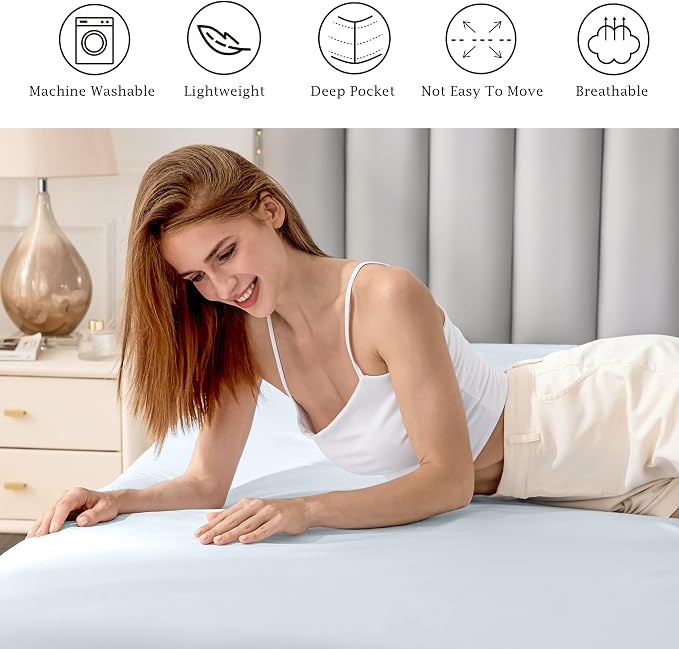 FreshCulture Pure Cotton Fitted Sheets Queen Size, 300 Thread Count Percale - Image 5