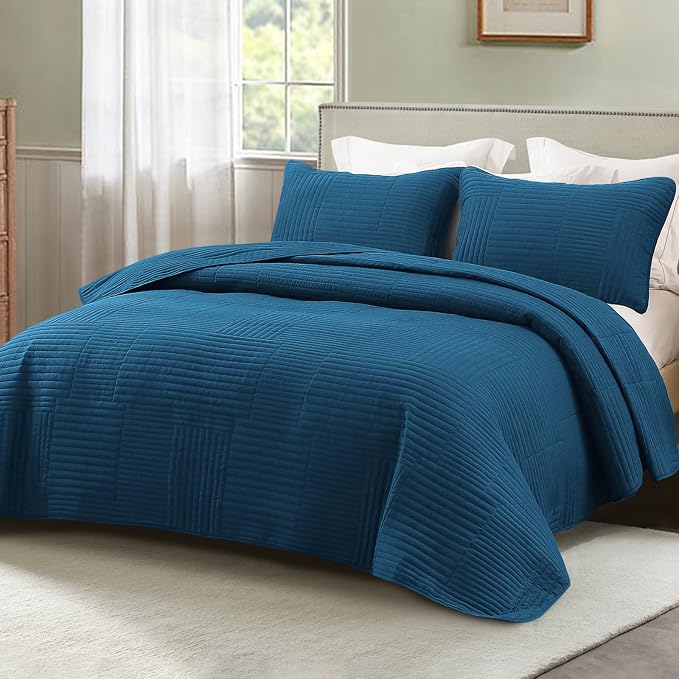 Whale Flotilla Ultra Soft Twin Quilt Bedding Set, Lightweight Fall Blue Quilts by WHALEFLOTILLA