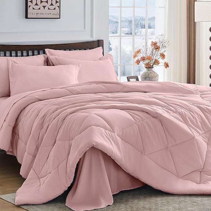 HEVUMYI Dusty Pink Cali-King Comforter Set by HEVUMYI