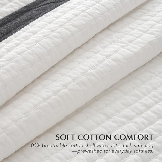 EVERGRACE Cotton Border Frame Tack-Stitch Quilt Bedding Set Queen Size - Image 3