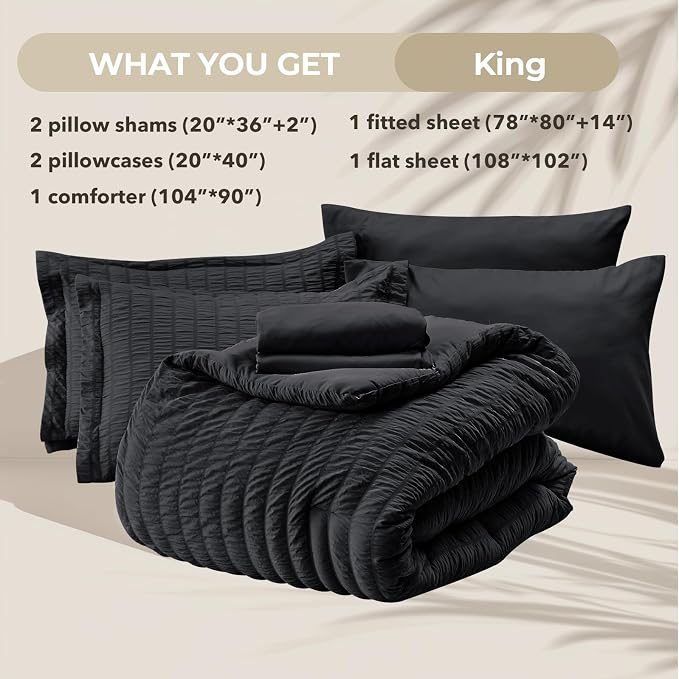 HYMOKEGE Black King Size Comforter Set Seersucker 7 Pieces, All Season Luxury - Image 5