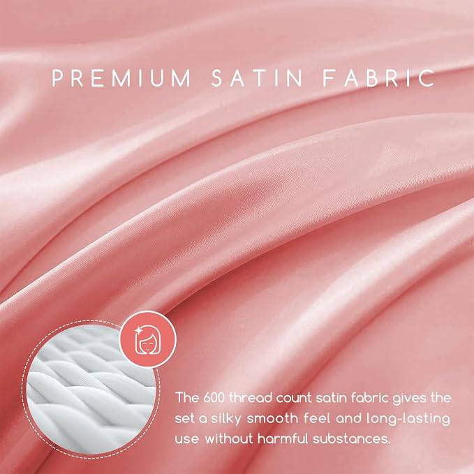 MR&HM Satin Bed Sheets, Twin XL Size Sheets Set - Image 2