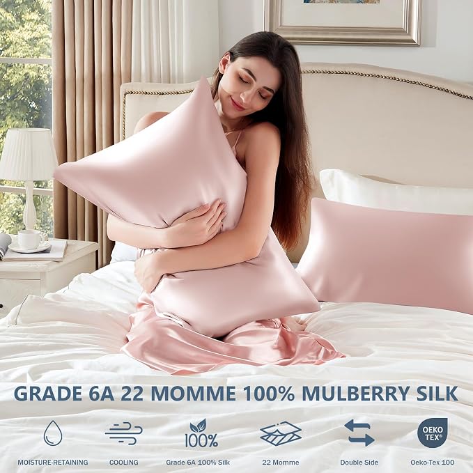 Silk Pillow Cases 2 Pack King Size Mulberry Silk Pillowcase Set of 2 - Image 6
