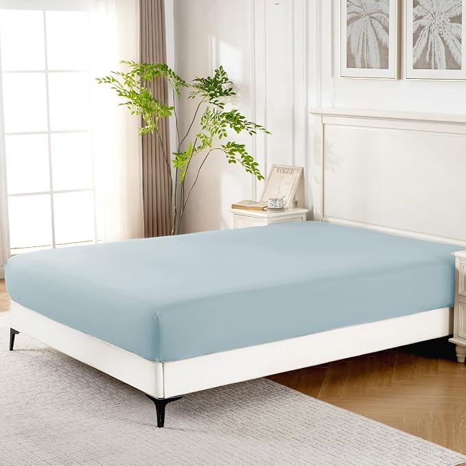 ROSE&RISY Light Blue Twin Fitted Sheet, Soft and Breathable - Image 2
