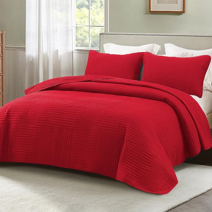 Whale Flotilla Ultra Soft Queen Quilt Bedding Set, Lightweight Microfiber Red by WHALEFLOTILLA