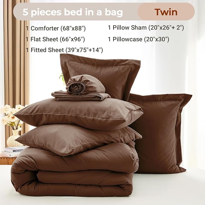 MUXHOMO 5 Pieces Twin Comforter Set, Soft Bed in a Bag Twin Size, All Season - Image 5