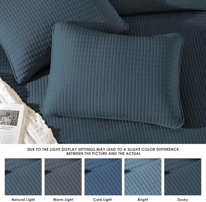 WRENSONGE King Size Quilt-3 Pieces Lightweight Navy Blue Bedspreads King Quilt - Image 6