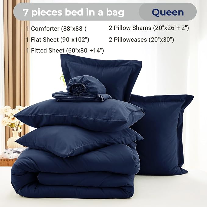 MUXHOMO 7 Pieces Queen Comforter Set, Soft Bed in a Bag Queen Size, All Season - Image 4