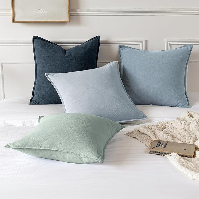 MIULEE Decorative Linen Pillow Covers 18x18 Inch Blue Grey ​Boho Farmhouse​ - Image 5