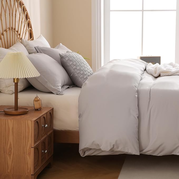 JSD Light Grey Duvet Cover Set King Size, 3 Piece Duvet Cover - Image 7