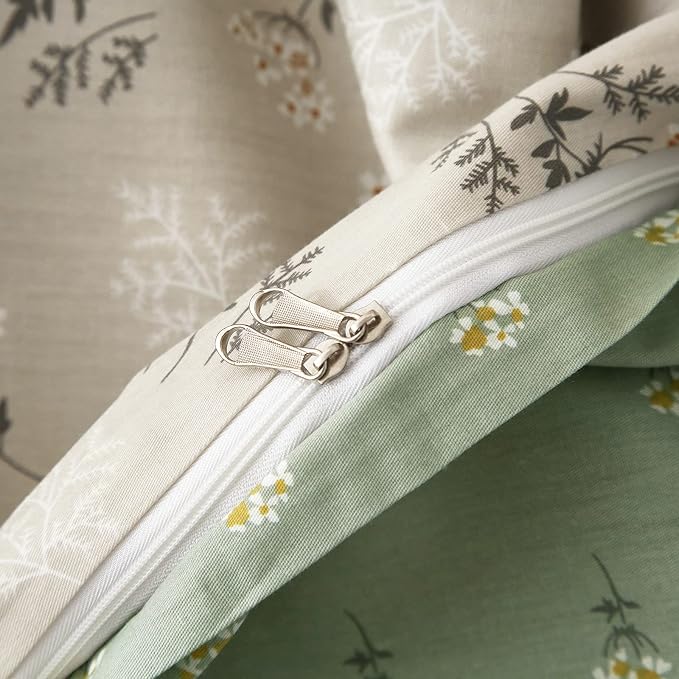 mixinni Duvet Cover Set Floral King Size Soft Cotton Bedding Flower Green - Image 6