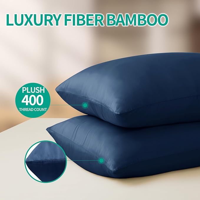 Bamboo Viscose Zippered Pillow Cases Queen Size Set of 2, 400 Thread Count - Image 5
