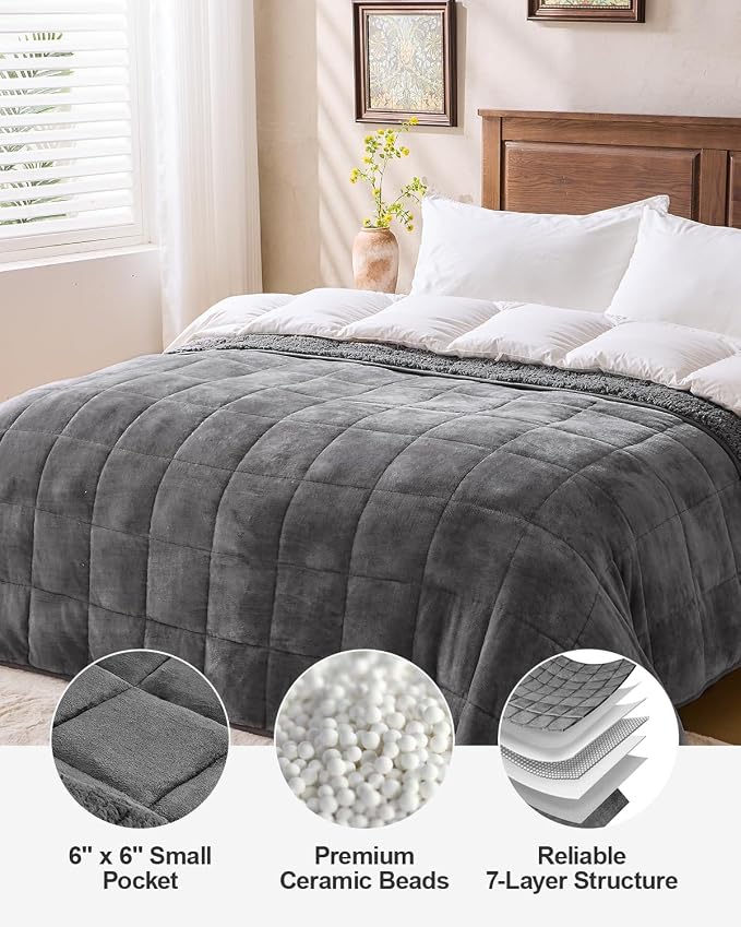 Super Fuzzy Soft Sherpa Fleece Weighted Blanket, 15 lbs Dual Sided Fluffy Heavy - Image 8