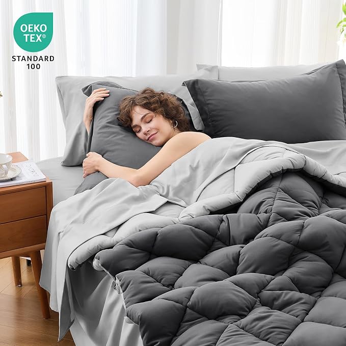 MUXHOMO 7 Pieces Oversized Queen Comforter Set, Reversible Bed in a Bag - Image 4