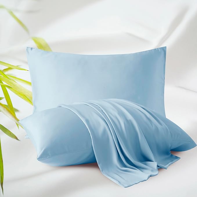 Bamboo Viscose Zippered Pillow Cases Queen Size Set of 2, 400 Thread Count by ZaizaiHome