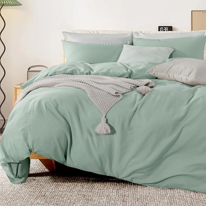 NEXHOME PRO Green Duvet Cover Set California King Linen Feel Textured Organic - Image 6