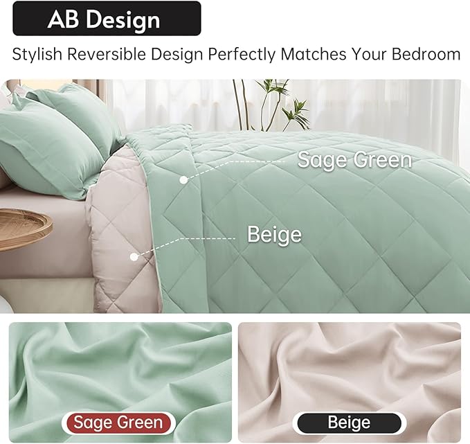 MUXHOMO 7 Pieces Queen Comforter Set, Reversible Bed in a Bag Queen Size - Image 3