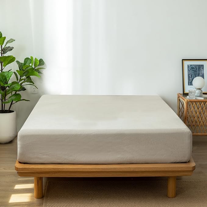 MooMee Fitted Bottom Sheet Only 100% Washed Cotton Linen Like Textured - Image 3
