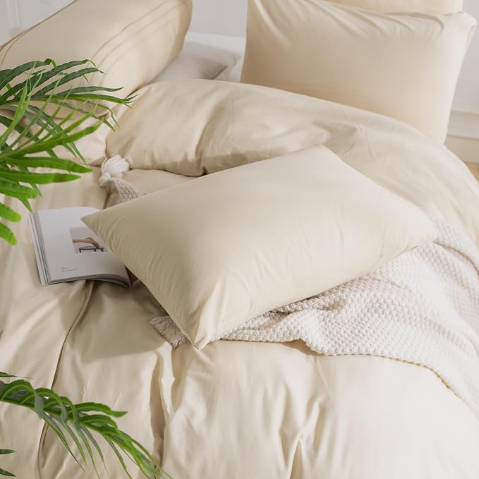 NEXHOME PRO Cotton Duvet Cover Oversized Queen 98"x98" Linen Look Textured - Image 5