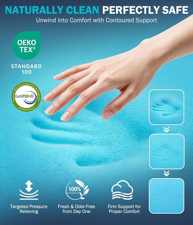 Dual Layer 4 Inch Memory Foam Mattress Topper Queen Size, CertiPUR-US Mattress - Image 4