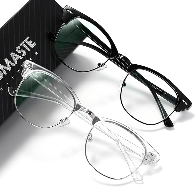 Blue Light Blocking Glasses Vintage Half Frame UV Clear Lens Anti Eyestrain by AOMASTE