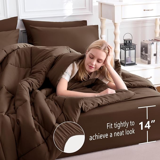 CozyLux Queen Comforter Set Brown, 7 Pieces Bed in a Bag, All Season Bedding - Image 5