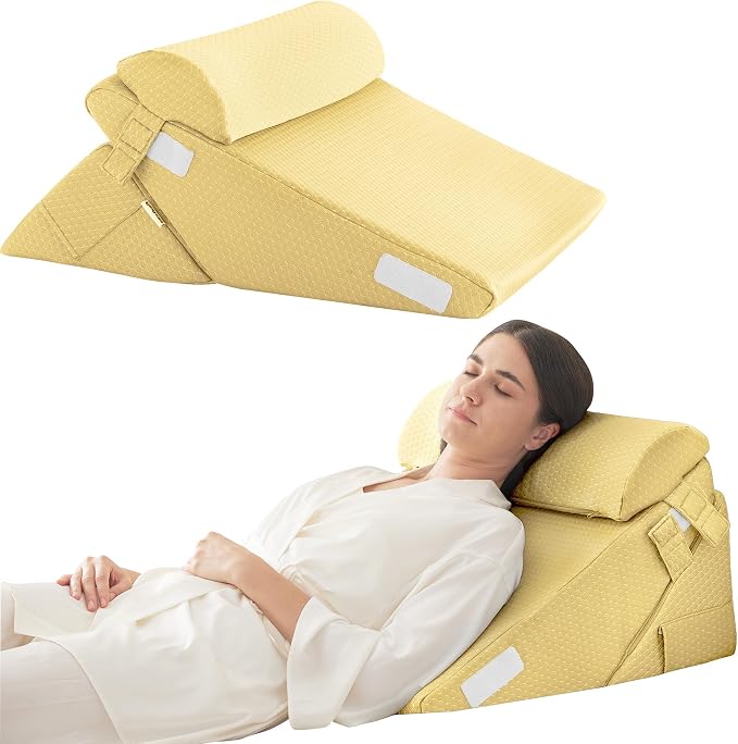 Bedluxe Adjustable 3pcs Bed Wedge Pillow Set, Memory Foam Wedge Pillows Post by Bedluxe