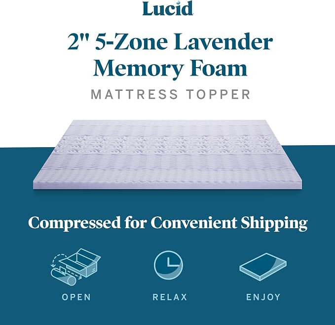 LUCID Lavender Infused 2 Inch Memory Foam Mattress Topper - Image 3