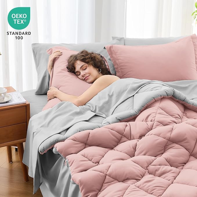 MUXHOMO 7 Pieces King Comforter Set, Reversible Bed in a Bag King Size - Image 4