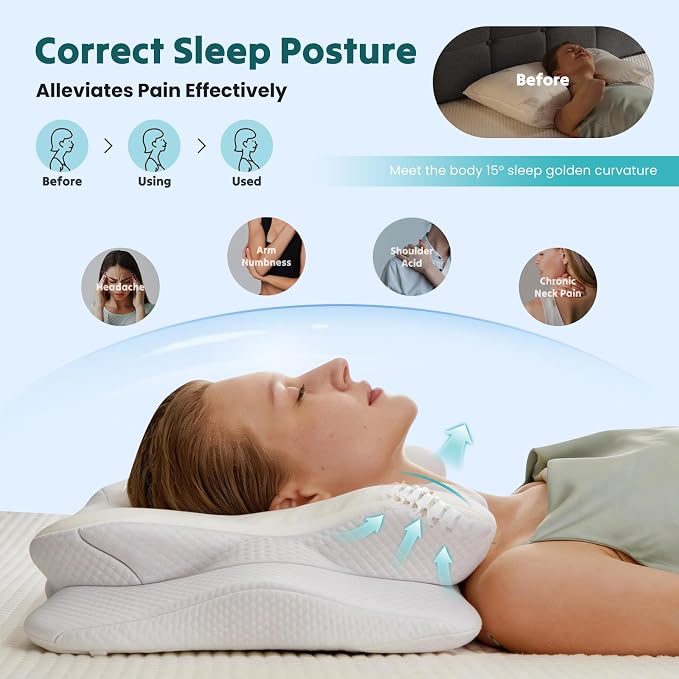 DUMOS Cervical Pillow for Neck and Shoulder, Contour Memory Foam Pillow - Image 6