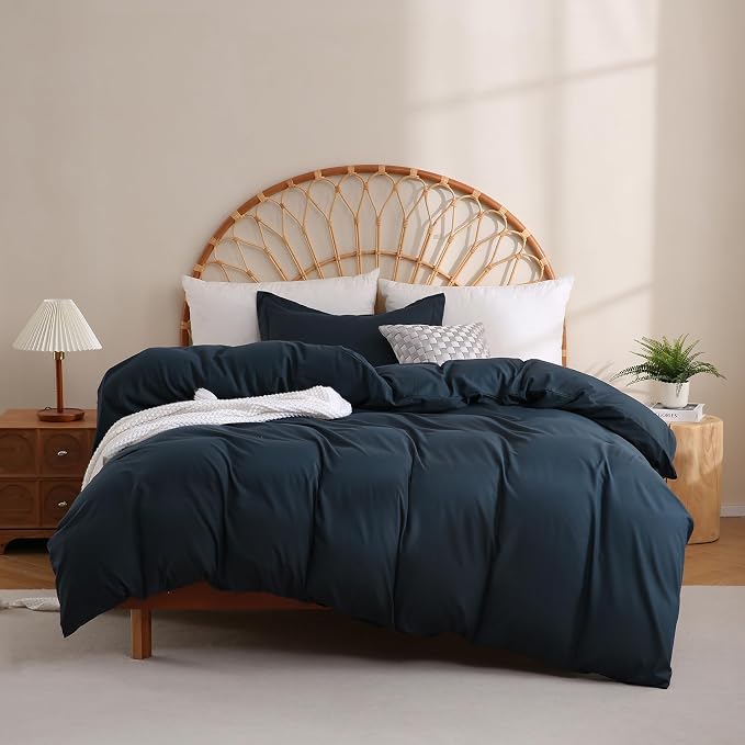JSD Navy Blue Duvet Cover Set Twin Size, 2 Piece Microfiber Kids Duvet Cover by JSD