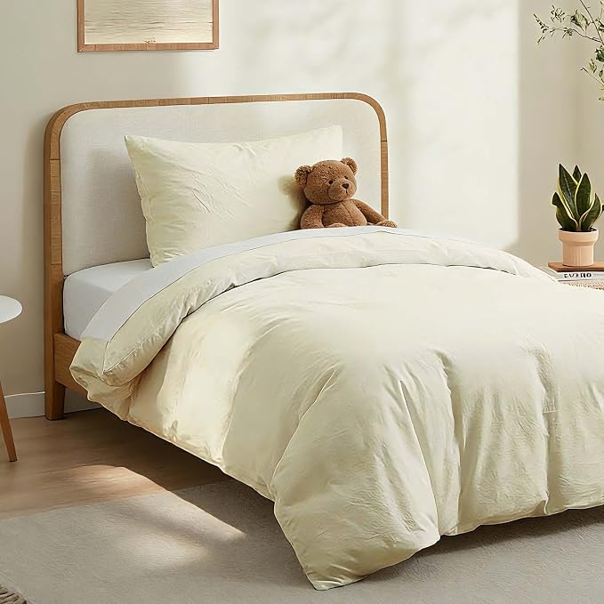 LOVQUE Cream White Cotton Duvet Cover Set, Linen-Like Natural Bedding Set - Image 2